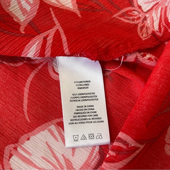 Kut FromThe Kloth Red Floral Lightweight Sheer Casual Long Sleeves Blouse Size S - Picture 9 of 11